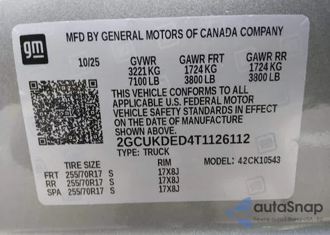 2026 Chevrolet Silverado 1500 4Wd Standard Bed Lt from USA, damaged, VIN 2GCUKDED4T1126112